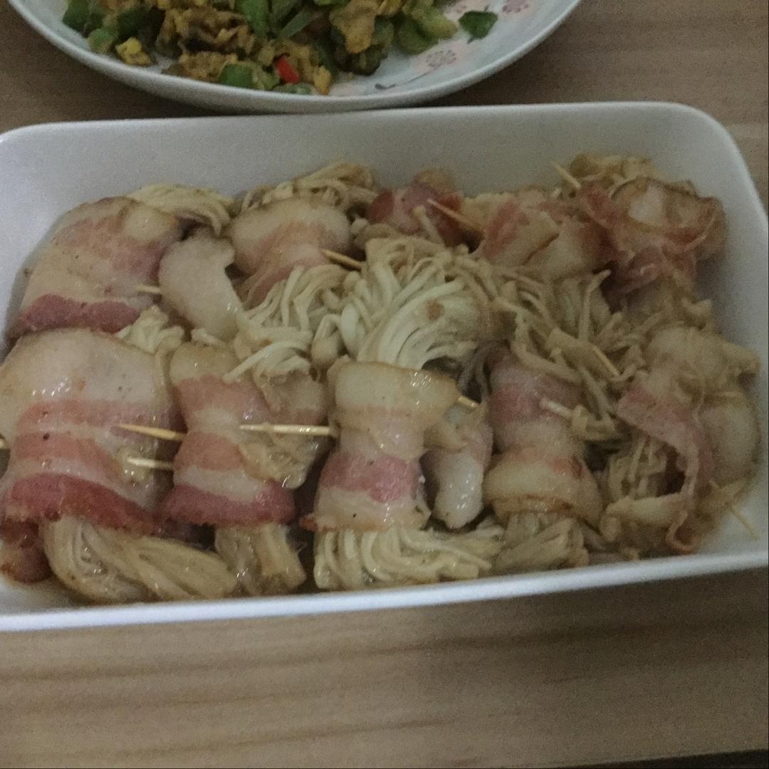 香煎培根金针菇卷