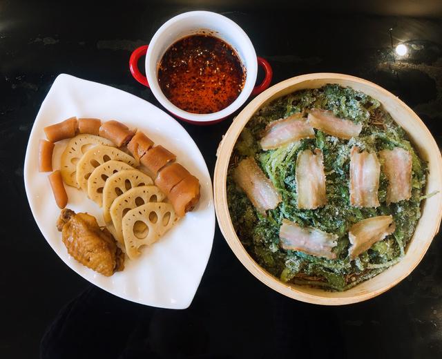 腊肉米粉蒸茼蒿的做法