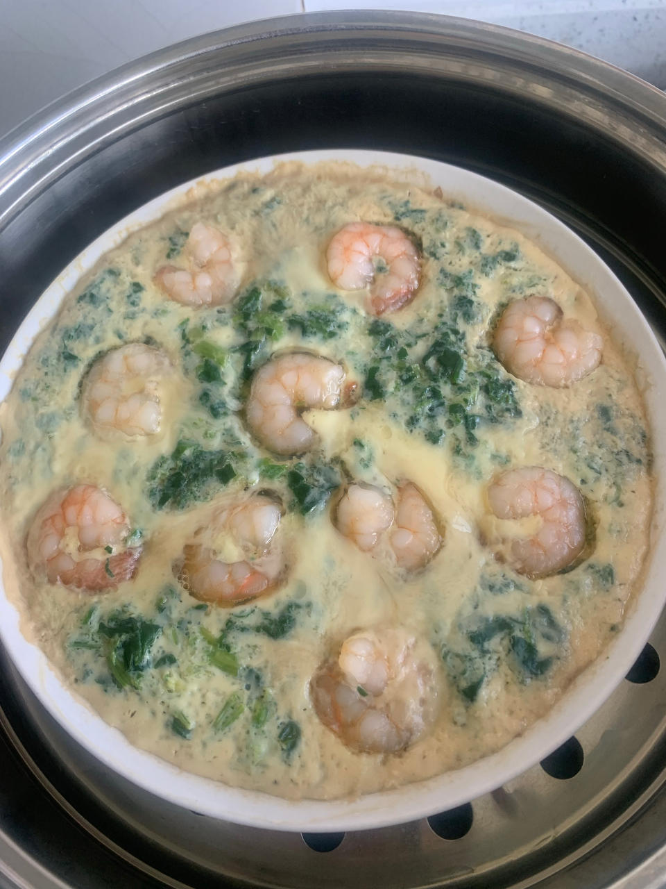 菠菜虾仁蒸蛋