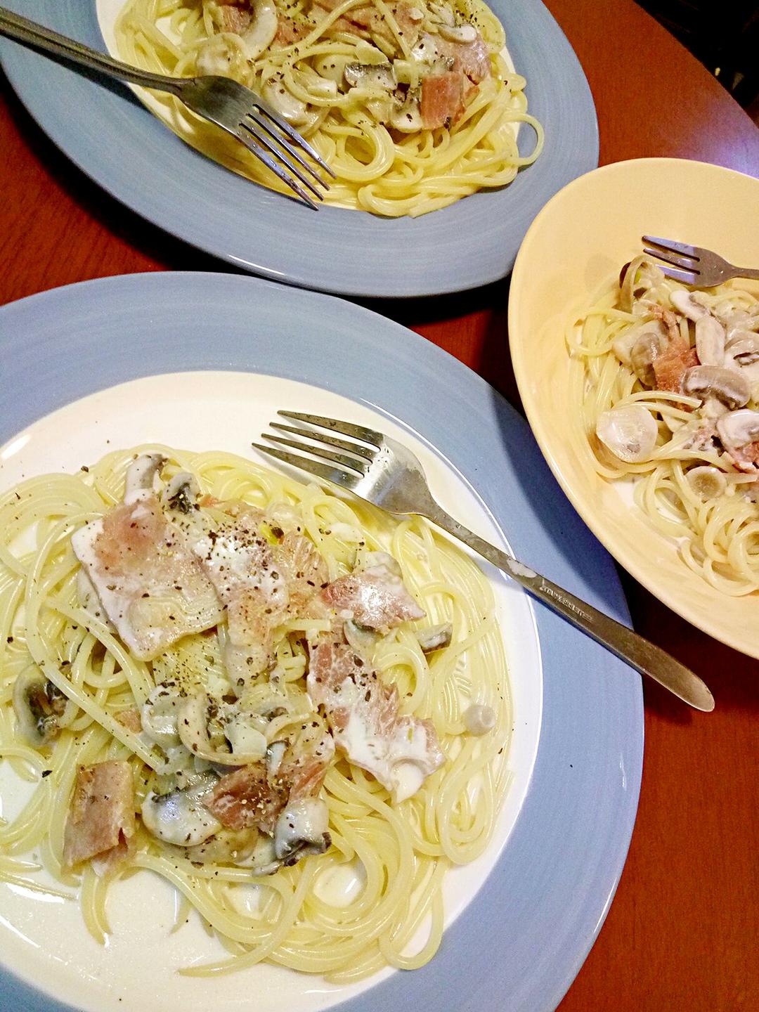 白蘑菇奶油培根意面