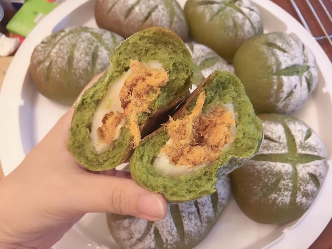 比原麦山丘还好吃的【抹茶麻薯古早味面包】肉松红豆沙