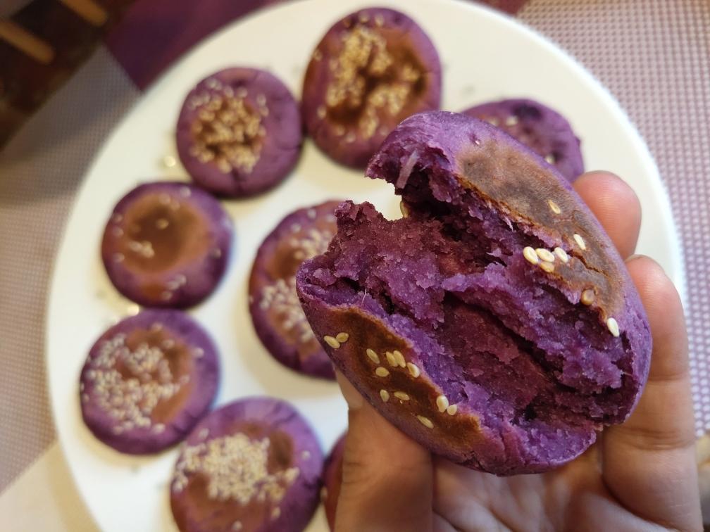 不发面不醒面的奶香紫薯饼