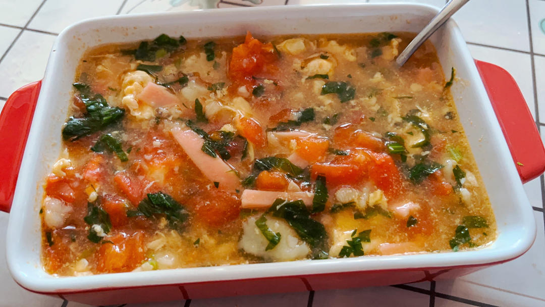 简单快手早餐❗️番茄鸡蛋疙瘩汤‼️营养好喝又开胃