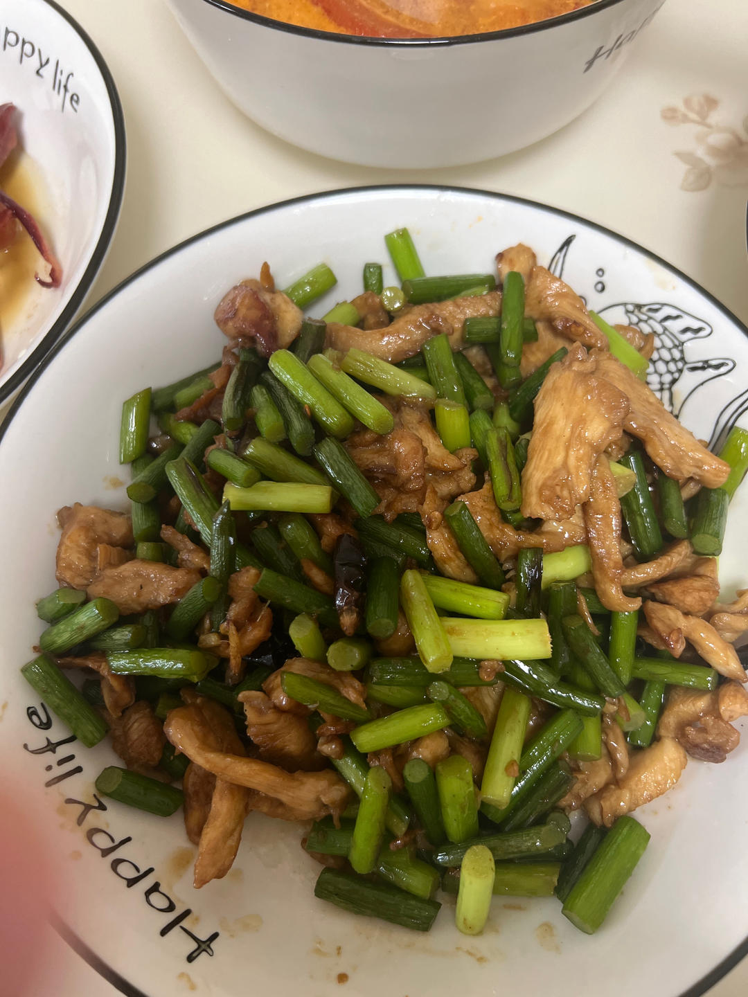 鸡胸肉丝炒蒜苔