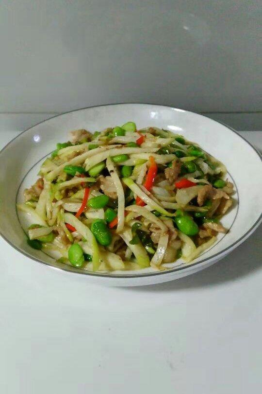 茭白毛豆炒肉丝
