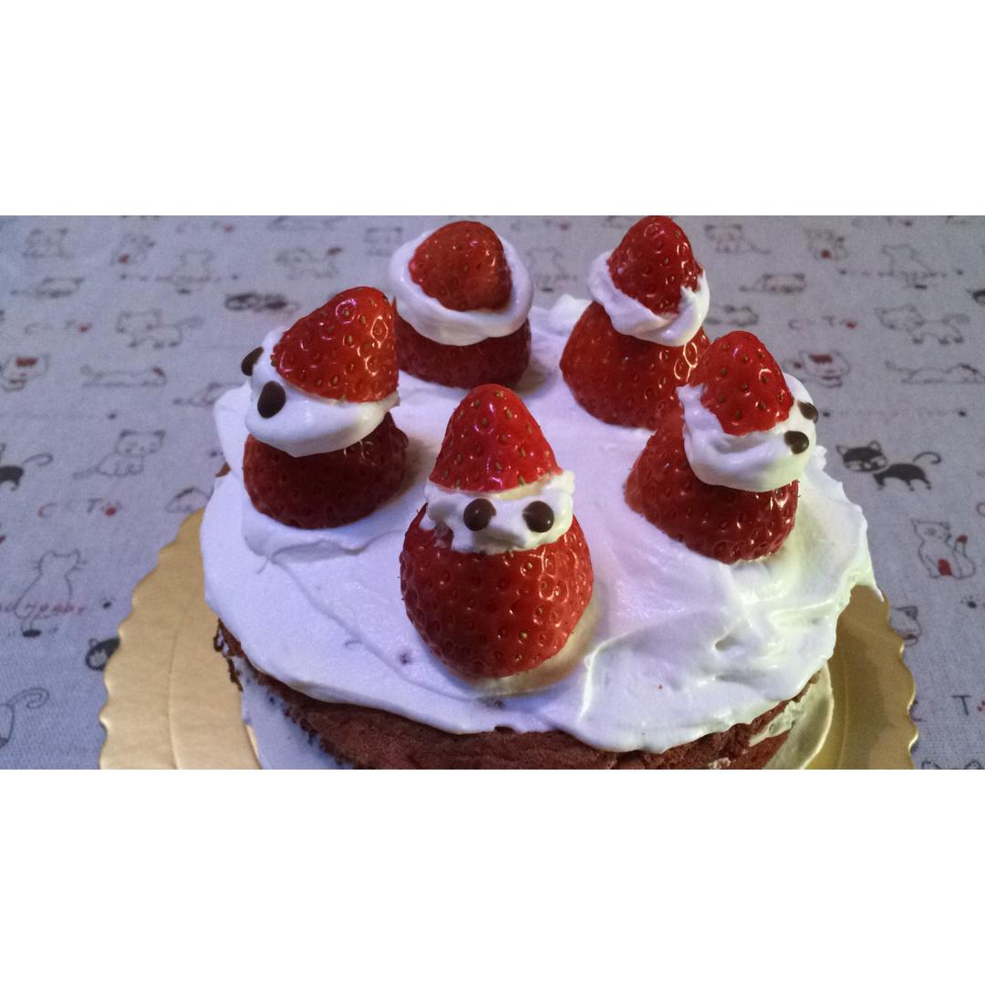 圣诞草莓雪人 红丝绒戚风裸蛋糕