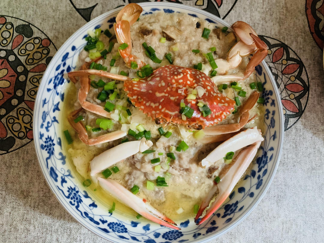 梭子蟹蒸肉饼