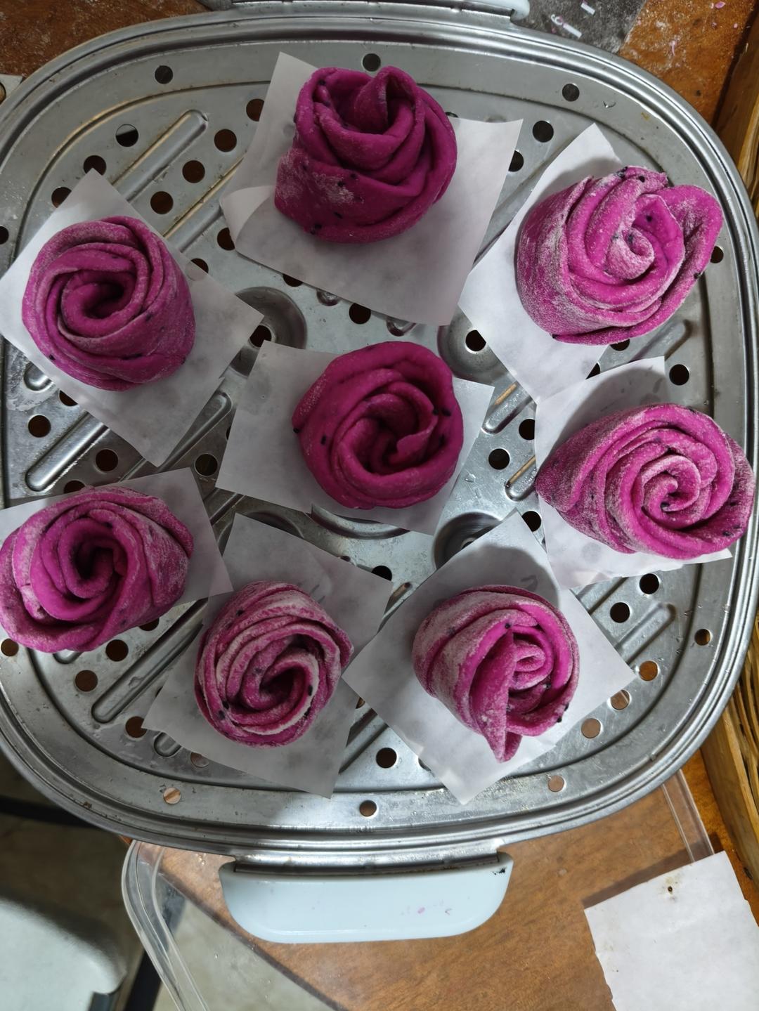 火龙果玫瑰馒头