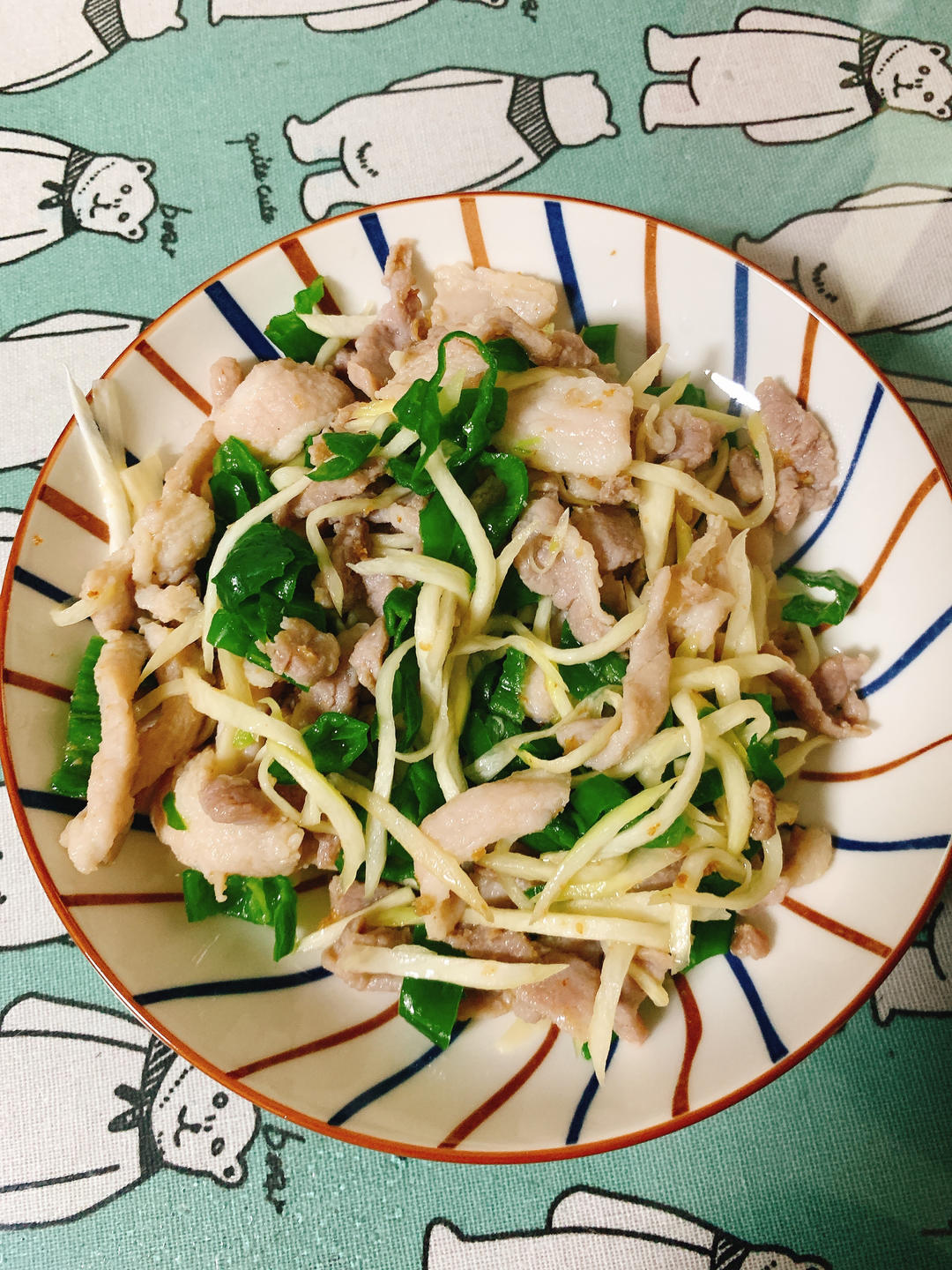 茭白青椒肉丝炒毛豆