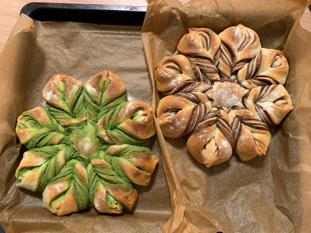 抹茶奶酥❄️圣诞雪花面包｜一次发酵