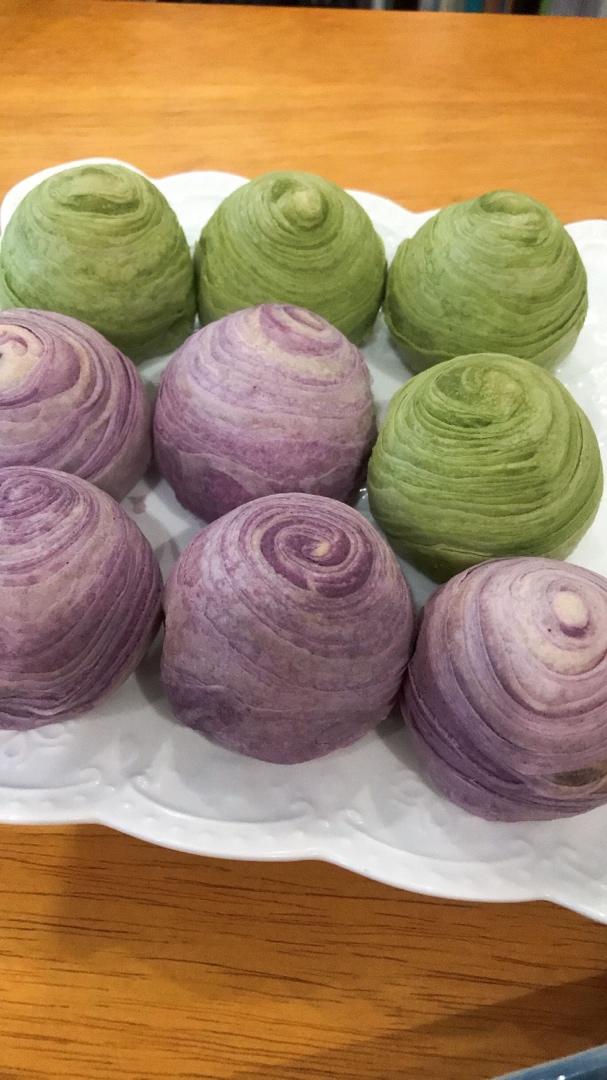 蛋黄酥~紫薯、抹茶、原味~花好月圆，中秋快乐~内附一次做六色蛋黄酥方法~