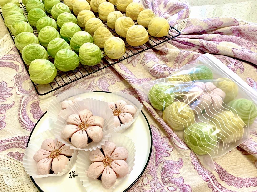蛋黄酥~紫薯、抹茶、原味~花好月圆，中秋快乐~内附一次做六色蛋黄酥方法~