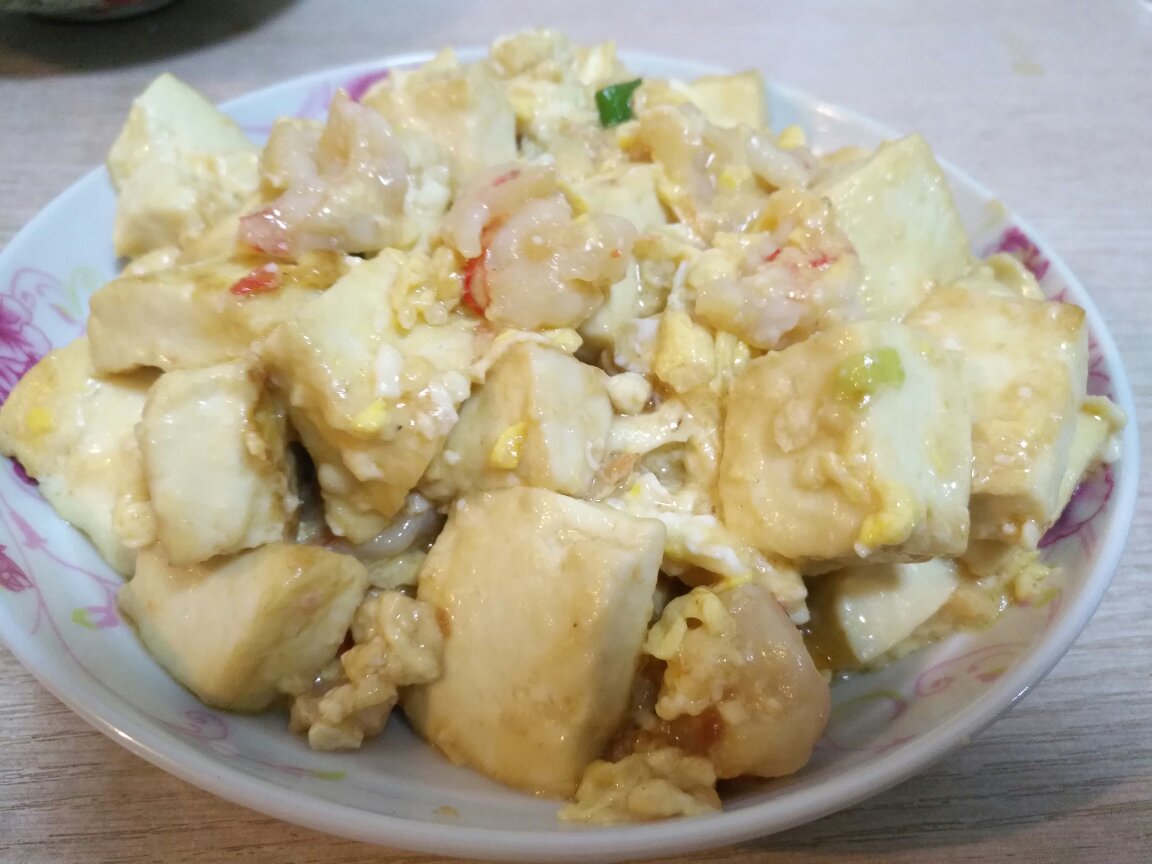 虾仁炒滑蛋豆腐