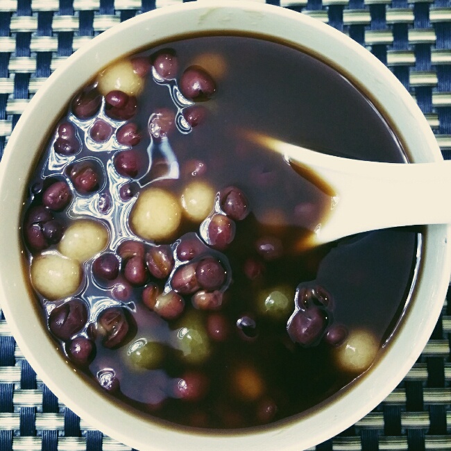 双拼抹茶小圆子红豆汤
