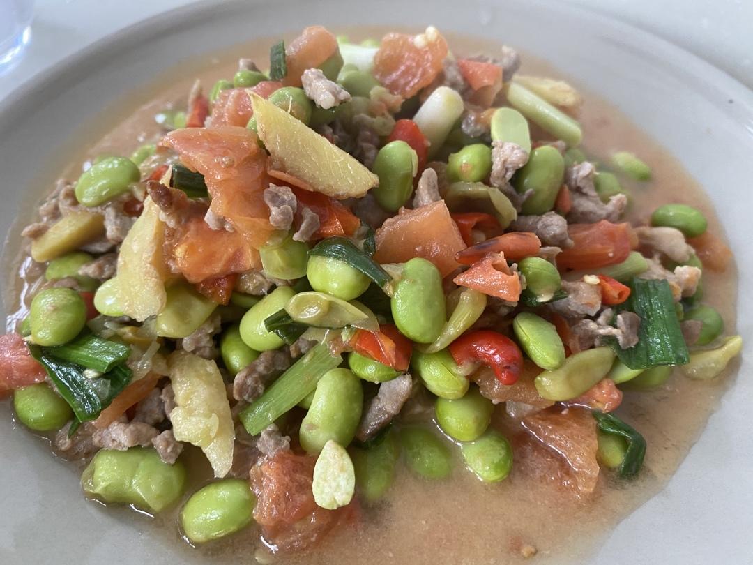 肉末番茄烧毛豆