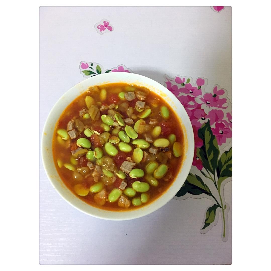 肉末番茄烧毛豆