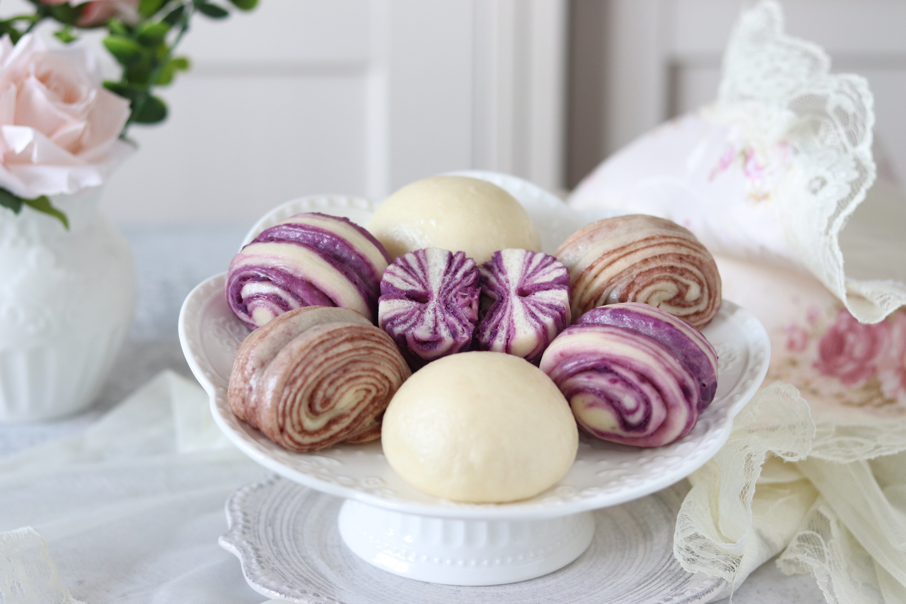 紫薯馅/豆沙馅花卷的做法