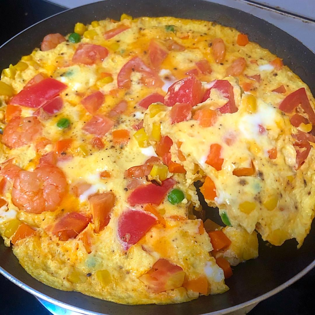 杂蔬虾仁烘蛋的做法