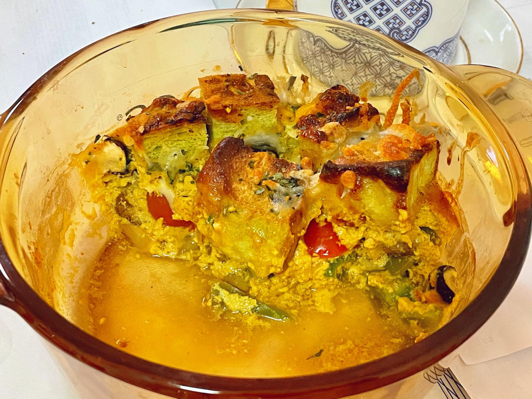 酸奶咖喱虾仁焗面包咸布丁【健康一锅端】