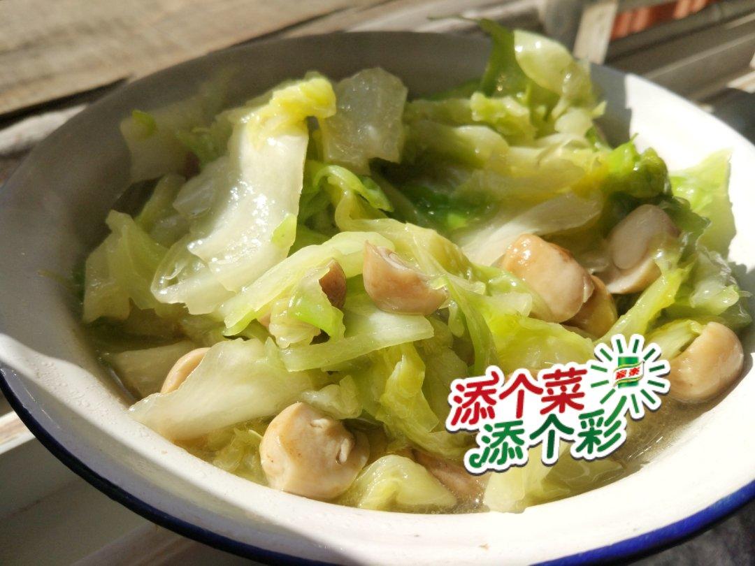 五花肉炒雙菇包菜