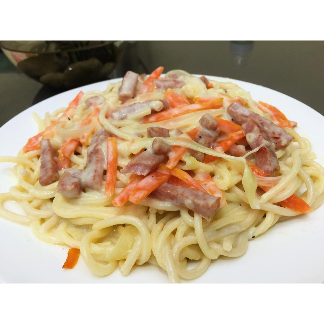 白汁蘑菇培根意粉