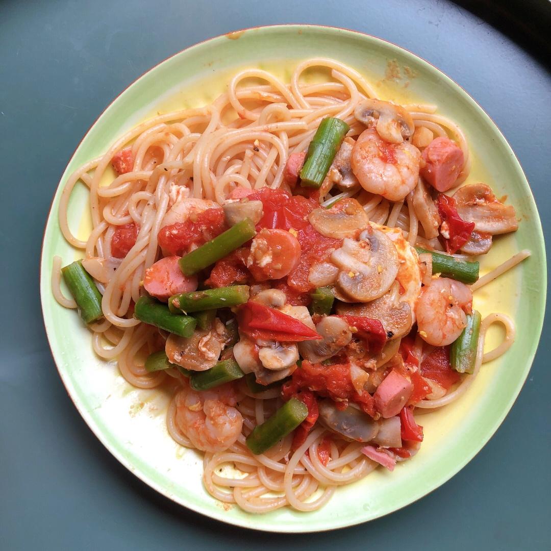 方便又贼好吃の番茄虾仁意面🍝