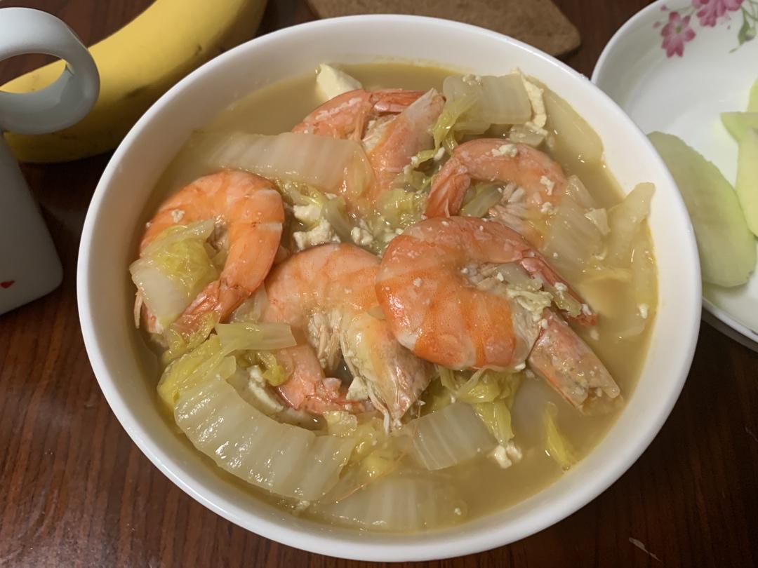 鲜虾白菜豆腐煲