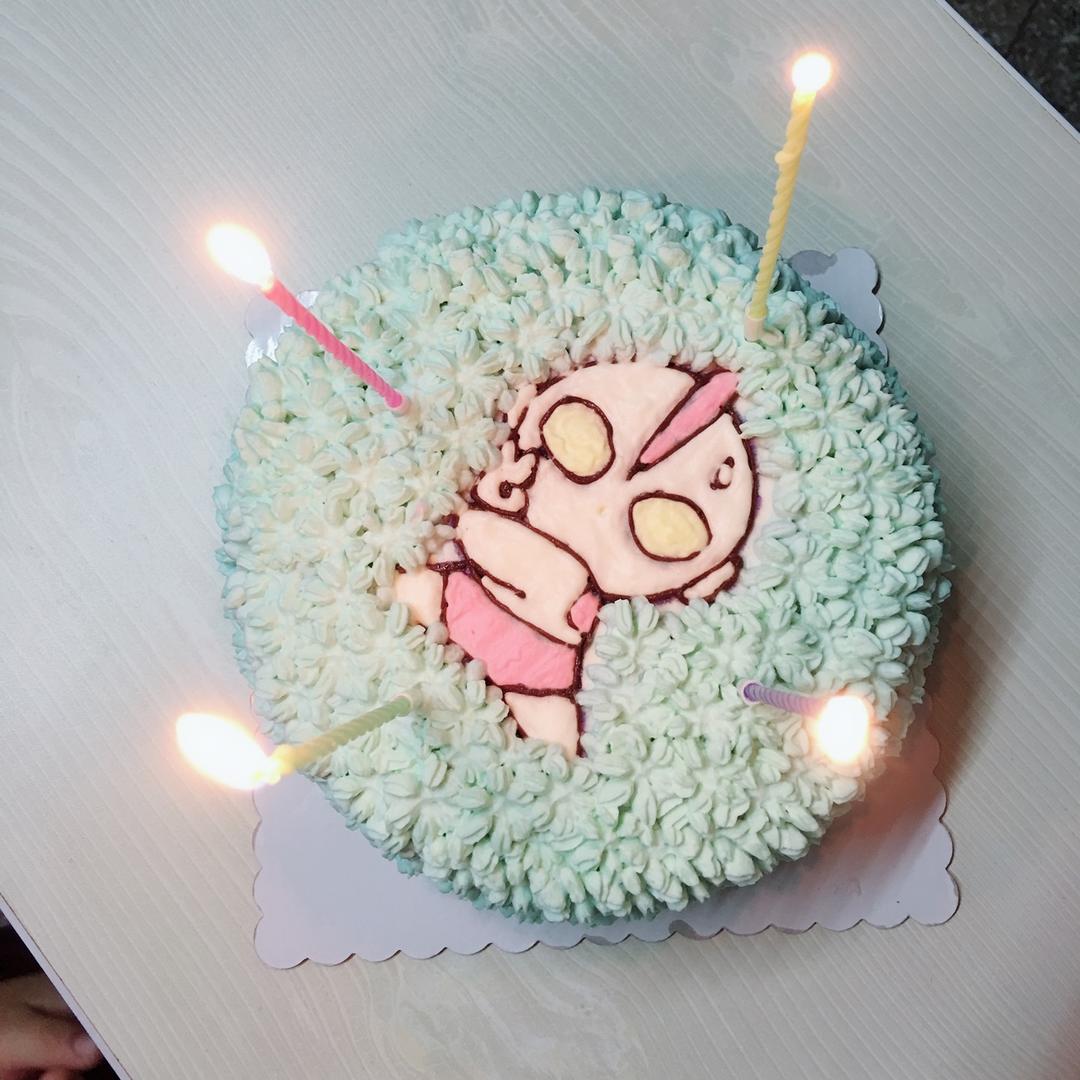 超级无敌美貌简单的刺绣风 奥特曼生日蛋糕