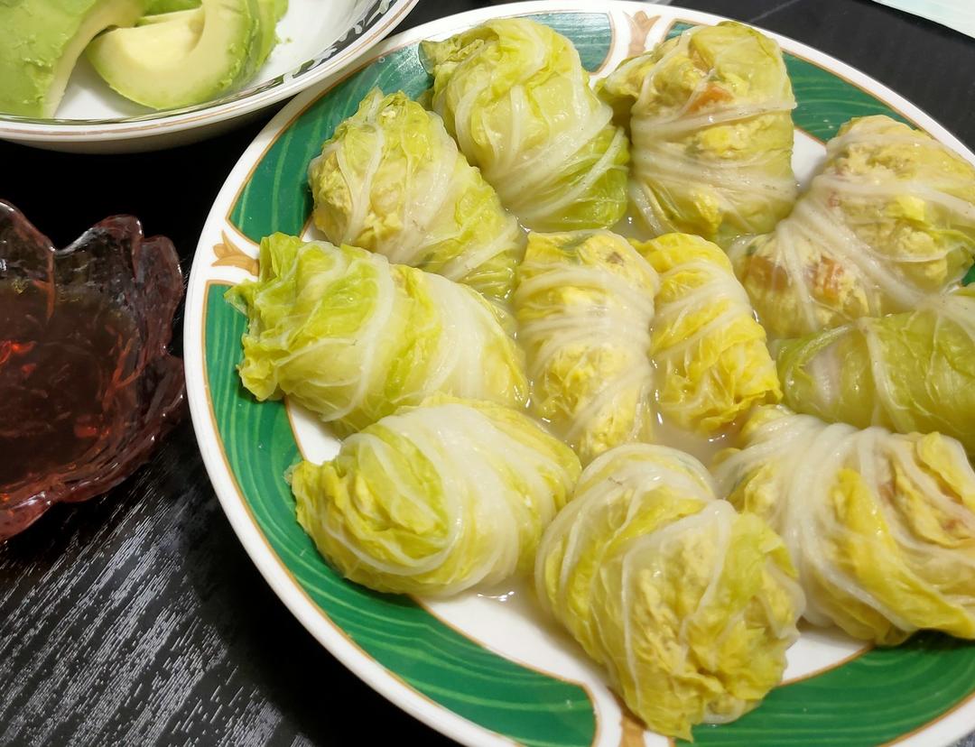 好吃不胖❗️巨简单，有福有财豆腐鸡蛋白菜卷～