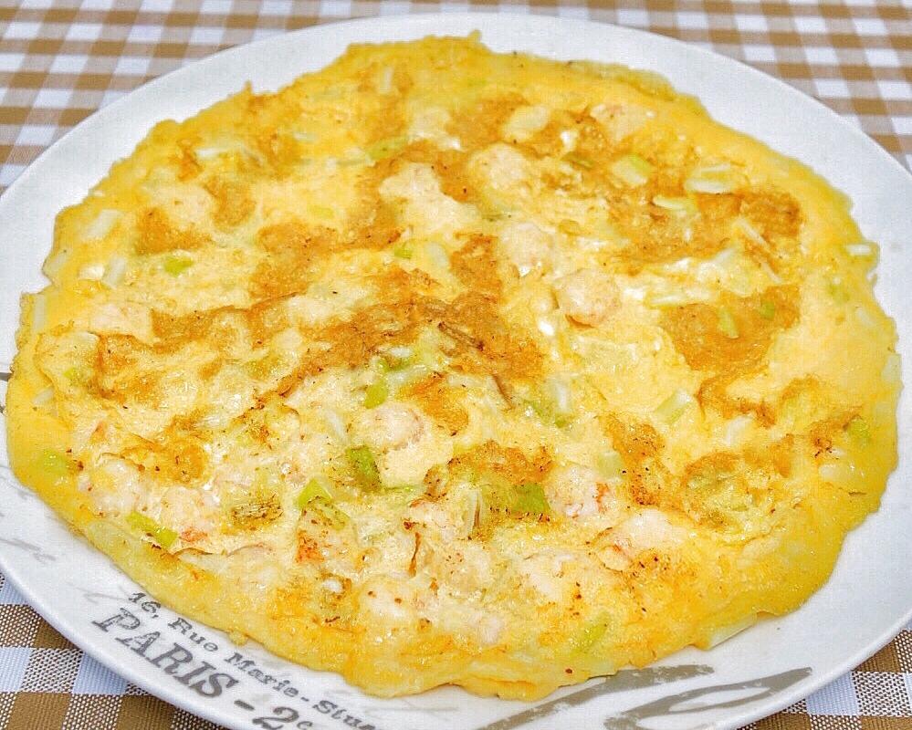 韭黄鲜虾煎蛋饼