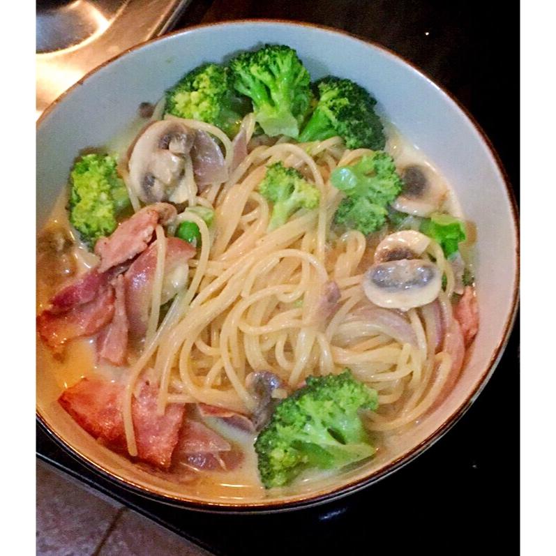 奶油蘑菇培根意大利面