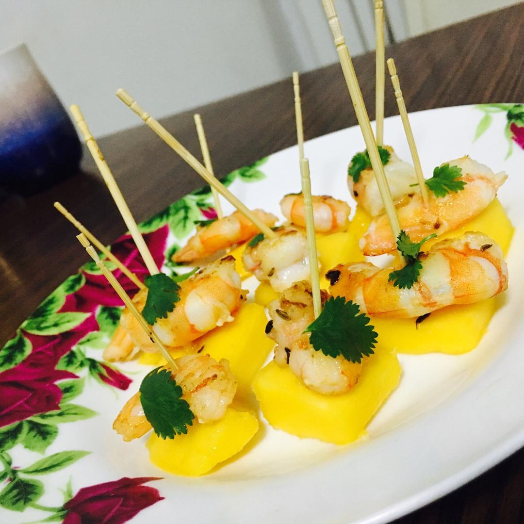 开胃菜｜牙签芒果虾