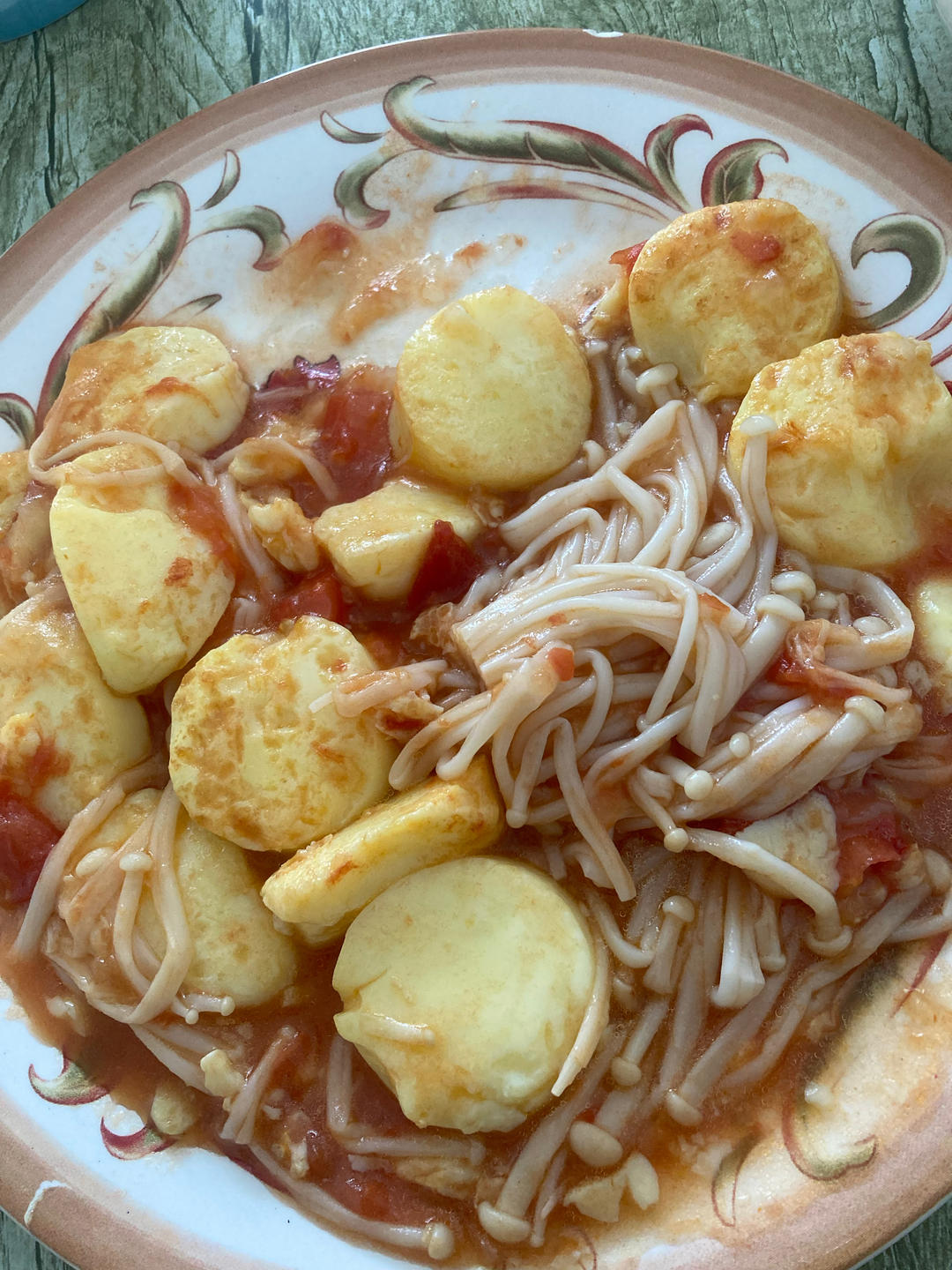 日式日本豆腐烩金针菇