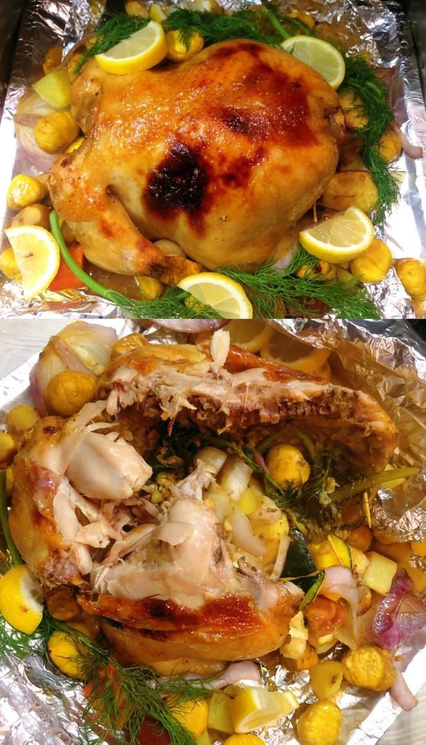 感恩节柠檬百里香烤鸡配蔬菜（圣诞烤鸡通用食谱）