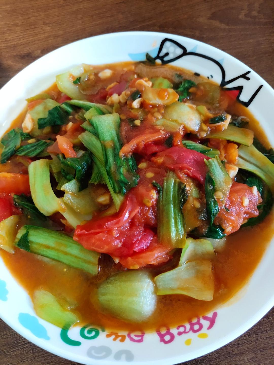 宿舍餐食：番茄炒油菜
