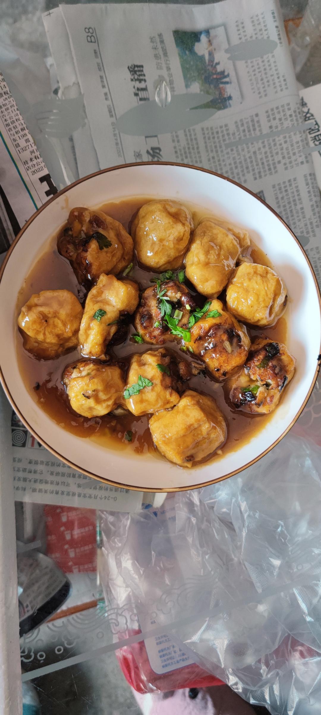吸满汤汁的【油豆腐酿肉】这样做真的超下饭