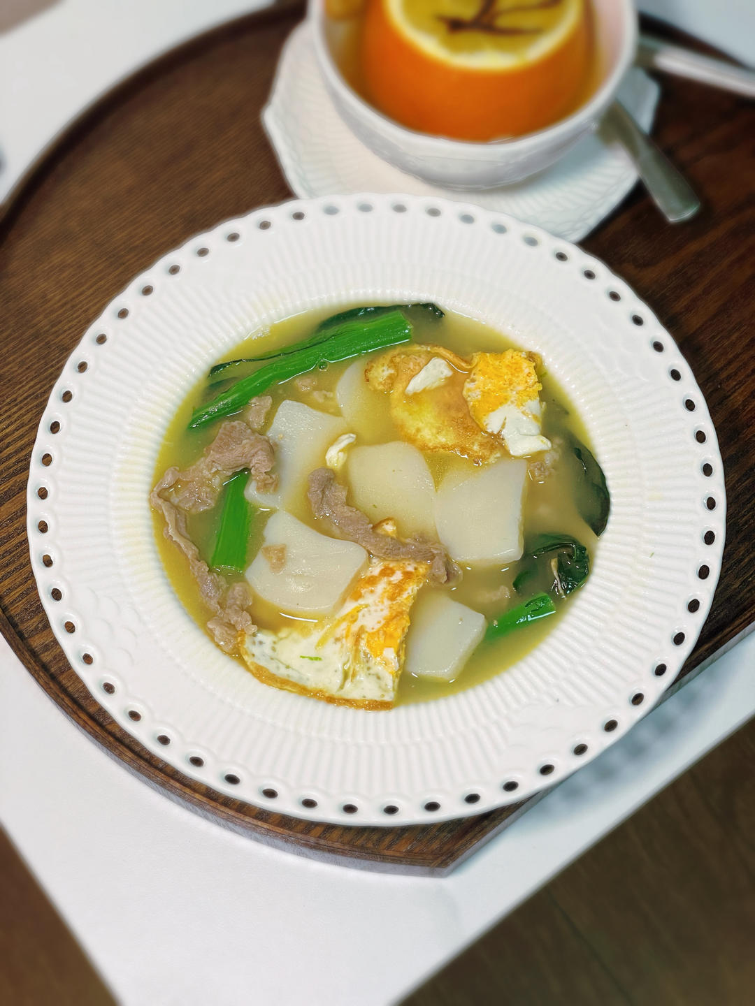 【妈妈的味道】青菜肉丝年糕汤