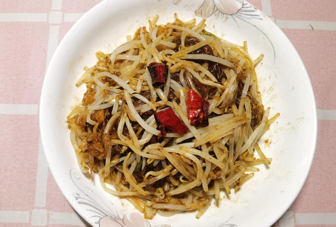开胃下饭素菜！黄豆芽炒粉丝