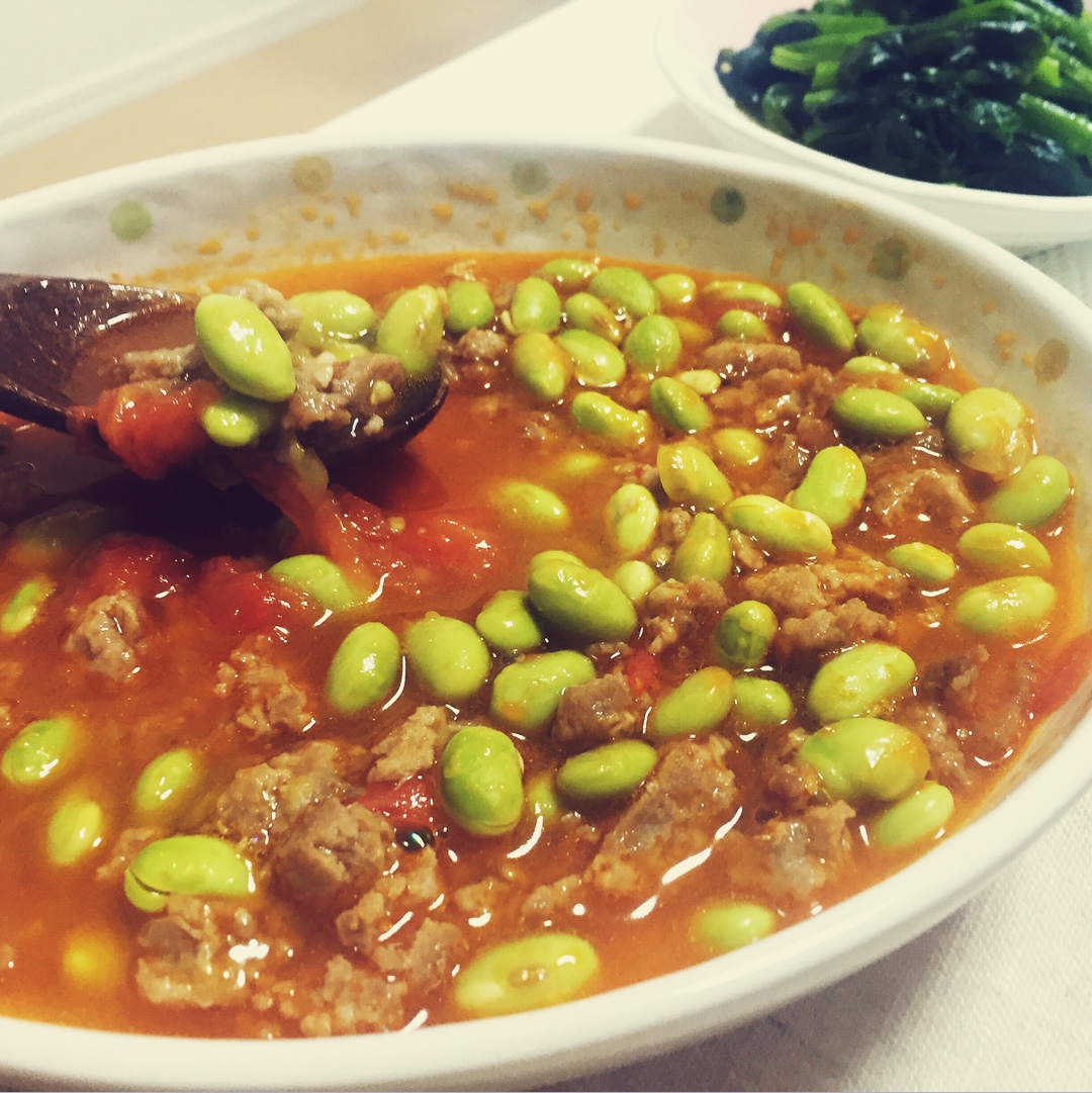 肉末番茄烧毛豆