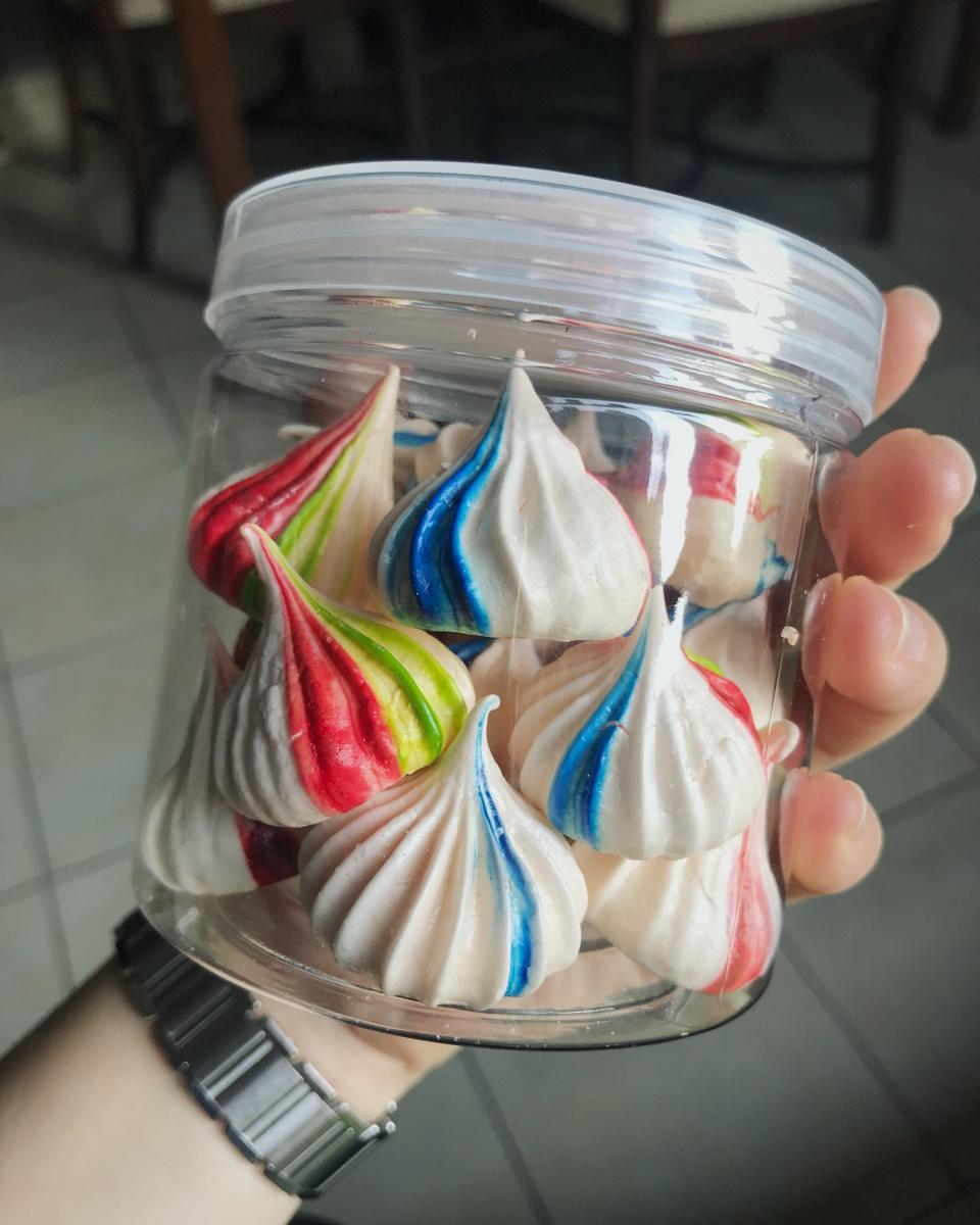 没有刚挤出来的时候清晰好看.#蛋白糖