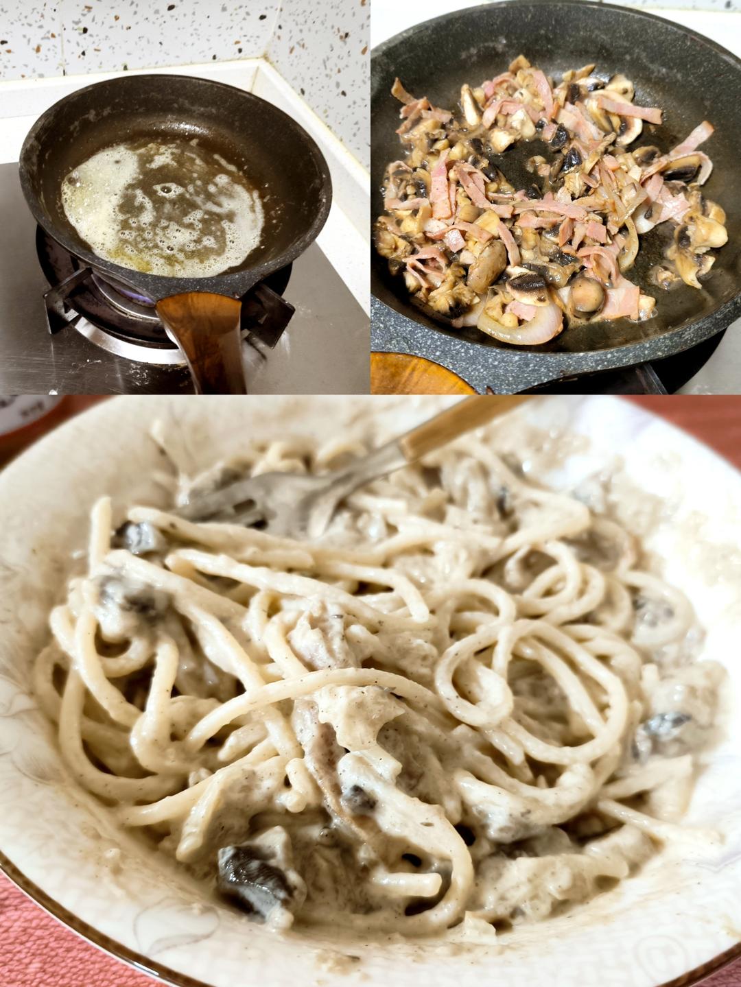 奶油蘑菇培根意大利面