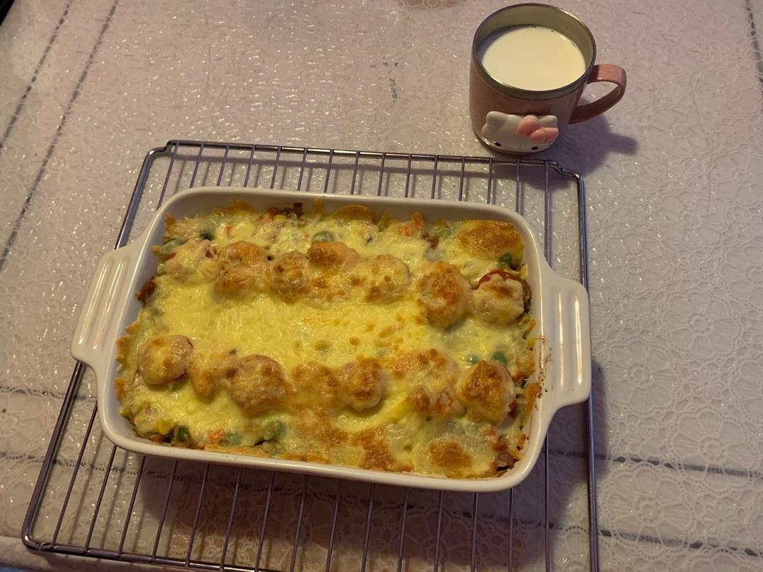 鲜虾培根芝士焗饭