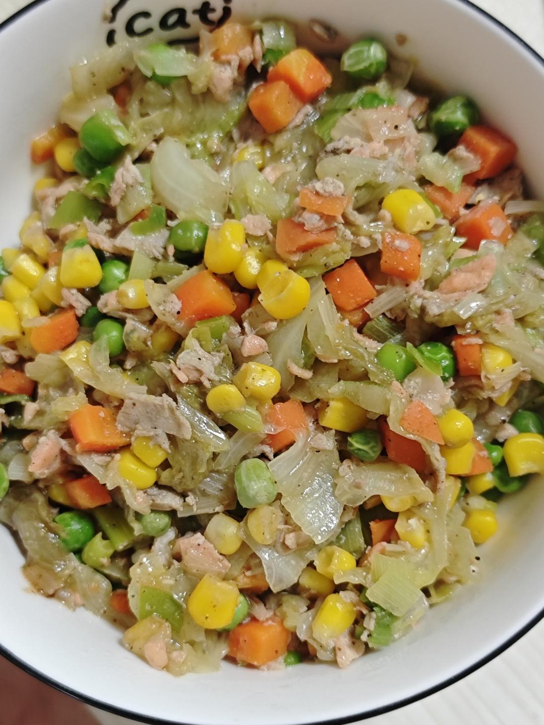 玉米青豆炒三文鱼