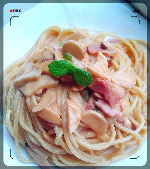 奶油培根蘑菇意面