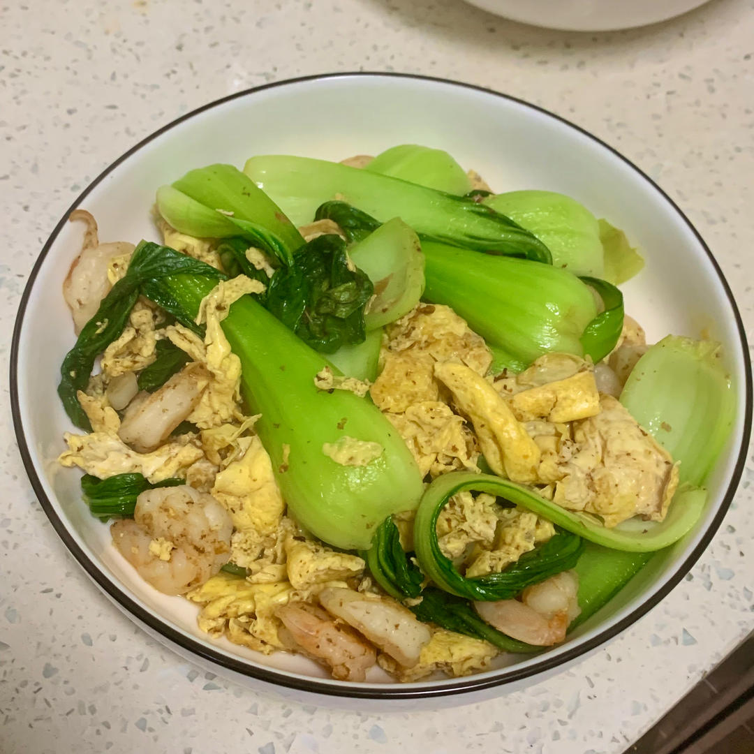 上海青（油菜）炒虾仁鸡蛋