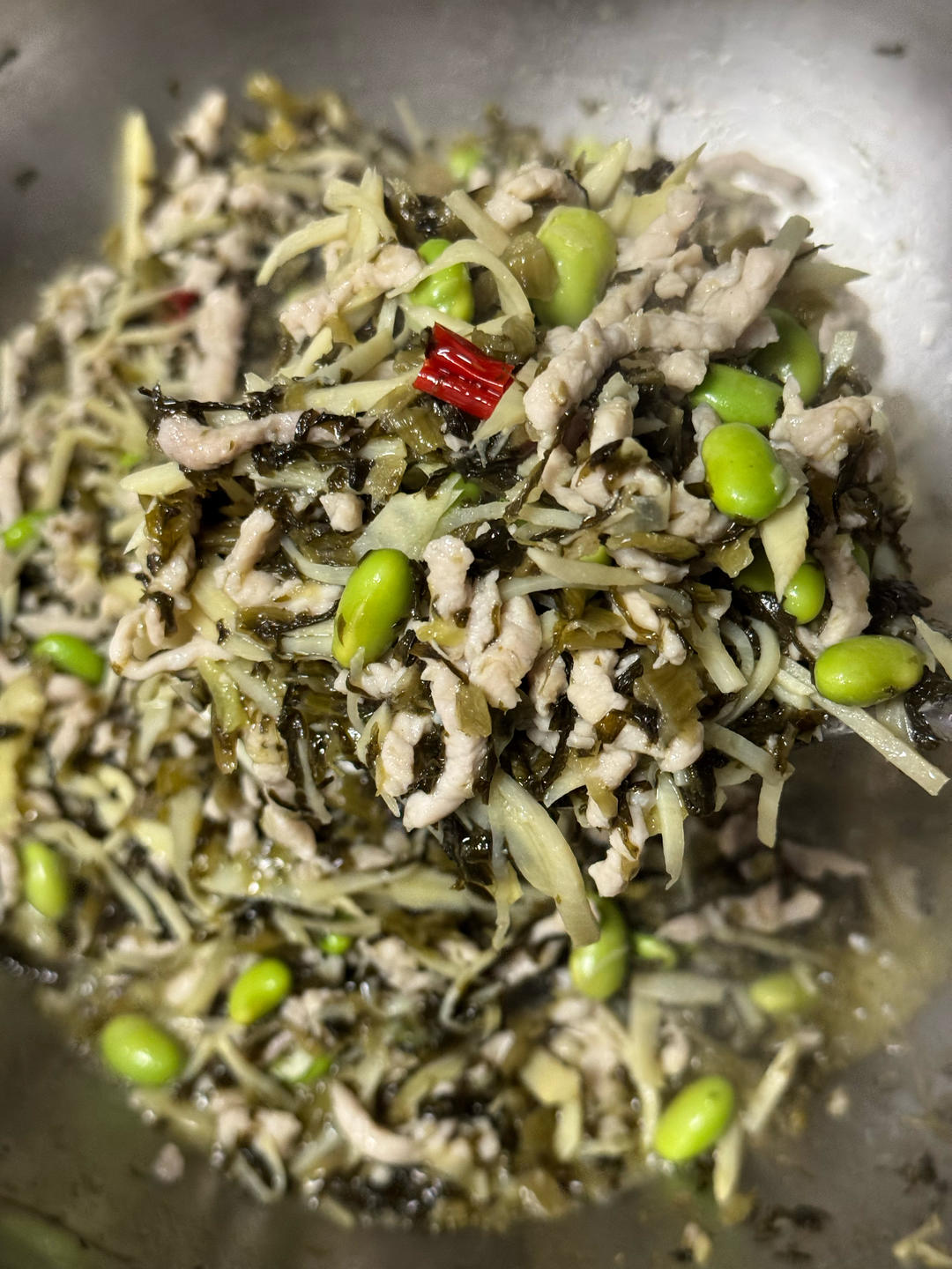 清炒冬笋咸菜毛豆肉丝