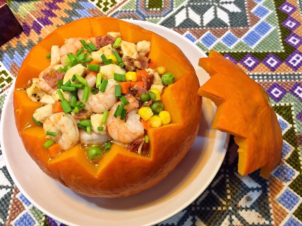 黄金盅——南瓜鸡肉米饭盅的做法