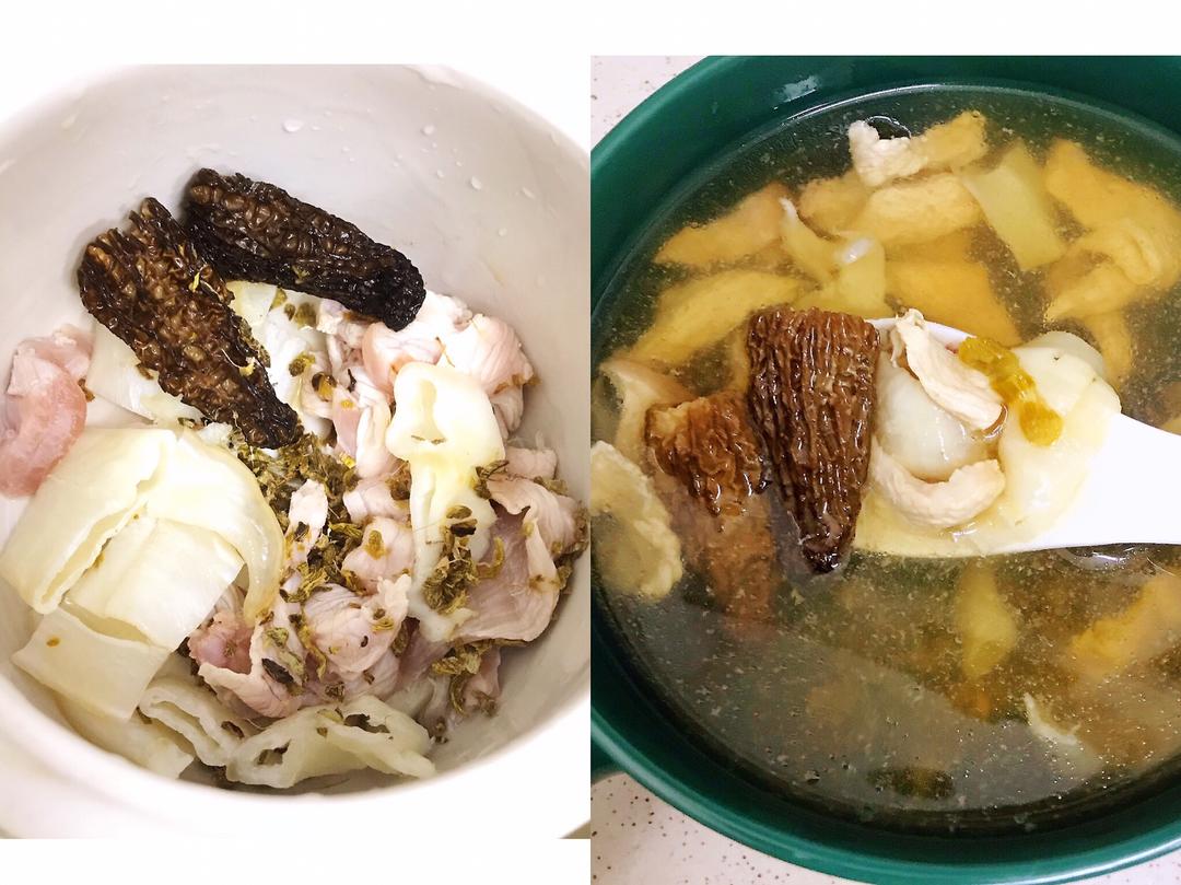 鱼胶石斛羊肚菌汤的做法