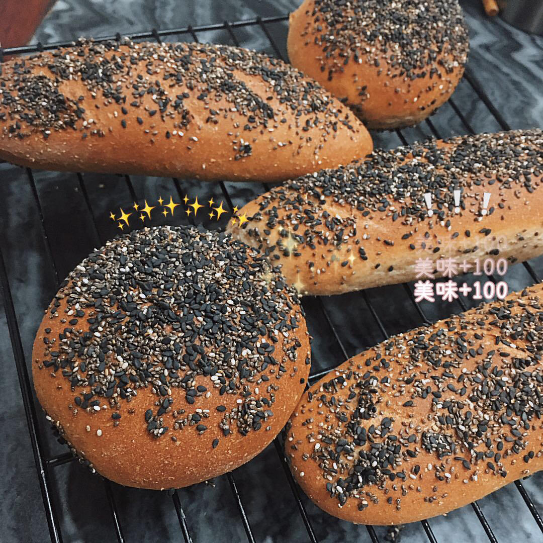少油低糖｜全麦奇亚籽芝麻餐包｜复刻星巴克帕斯雀三明治面包胚，可做汉堡胚、热狗、三明治