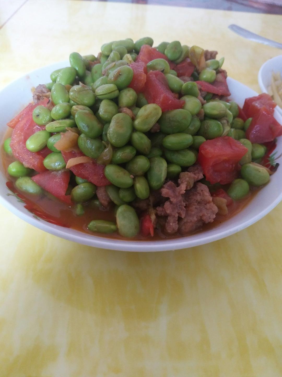 肉末番茄烧毛豆
